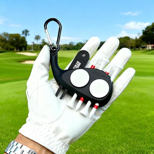 Golf Tee Holder for Golf Bag Accessories for Men, 3-in-1 Tee Caddy, Includes 6 Golf Tees, Divot Repair Tool & Golf Ball Marker, Stylish Golf Gifts for Men & Women