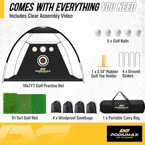 Golf Net, 10x7ft Golf Practice Net and Mat, Noise Reduce Target, 5 Balls, 4 Sandbags, Tee, Carry Bag, Hitting Nets for Backyard Garage, Indoor Driving Chiping, Gift for Men & Golfers