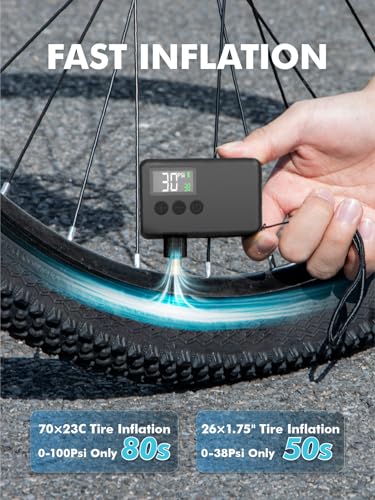 GPUTEK Mini Bike Tire Air Pump: Fast Inflate Portable Small Bicycle Electric Pump for Presta and Schrader Valves, 120 Psi High Pressure Pump with Digital Gauge for Road Bike, Mountain Bike, E-Bike