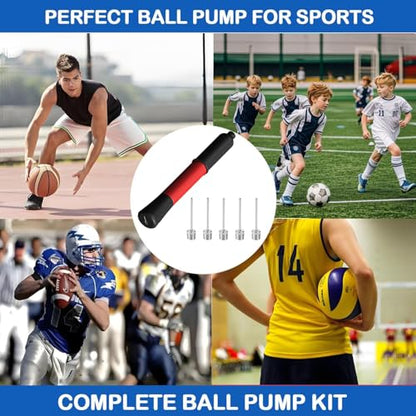 Ball Pump with Needle Storage(Never Lose Pin) Basketball Pump with 5 Needles and Extendable Cable, Soccer Football Pumps, Volleyball Pump Rugby Ball Inflator - Great for All Balls - color: Red