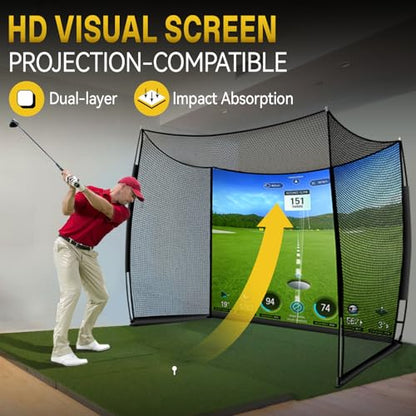Golf Net with Impact Screen, 11x8FT Spacious Golf Practice Net for Backyard, Heavy Duty Hitting Cage for Swing Driving, Home Garage Indoor Outdoor