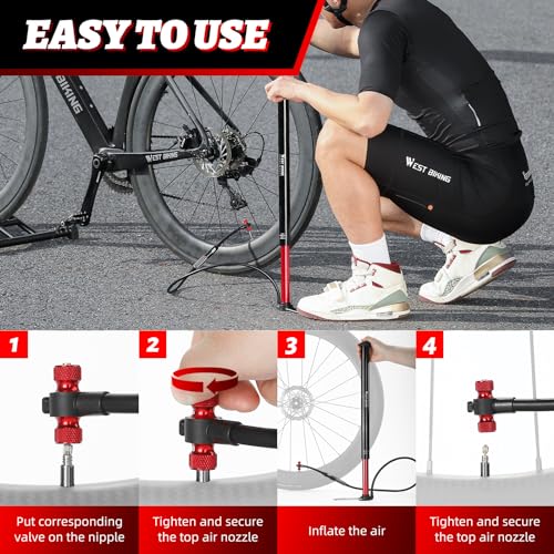 WEST Biking Updated Bike Pump with Gauge, High Pressure 260Psi, Bicycle Floor Pump Inflator for Road Bike MTB
