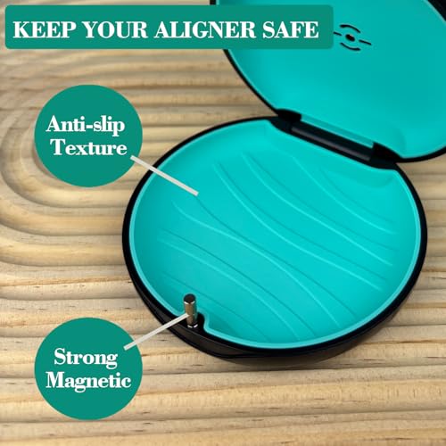 2 Pack Retainer Case,Aligner Case with Vent Holes, Compatible with Invisalign, Mouth Guard Case，Portable Slim Travel Cute Orthodontic Retainer Case (Black Purple+Black Cyan)