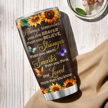 Sunflower Inspirational Gift Tumbler for Women, 20oz Stainless Steel Insulated Travel Mug with Motivational Quote, Floral Coffee Cup for Daughter Mom Teacher Birthday Holiday - color: Patriotic Dad N1