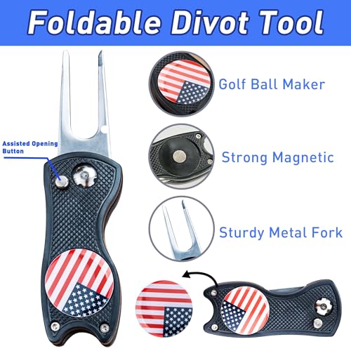 Golf Club Brush and Amercian Flag Golf Towels, Golf Groove Cleaner Cleaning kit, Golf Accessories Cleaner Tool with Strong Magnet Stick to Golf Clubs or Bag - color: 3-in-1 Accessories