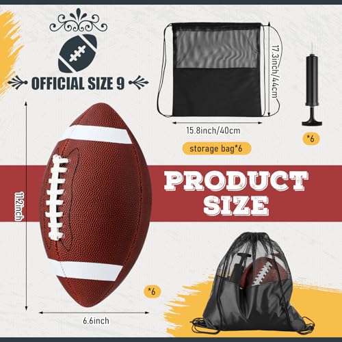 WinnerWhy 6 Pcs Inflatable Footballs Composite Leather Footballs with Pump Official Size Balls for Youth, Junior, Adult, College, High School, American Foot Ball Training Sport Gifts