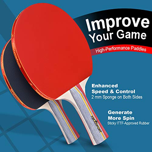 Abco Tech Table Tennis Set - Ping Pong Paddles and Balls for Professional and Recreational Play - Durable Design for Tournaments and Home Games - Portable for Family Fun and Practice