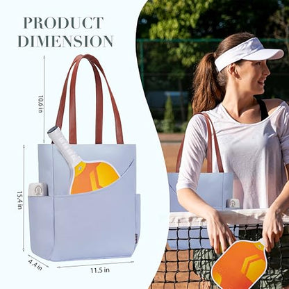 Pickleball Bag for Women Stylish Nylon Tote Fits 2 Paddle, Ball, Gear, Utility Shoulder Handbag for Sports - color: Blue