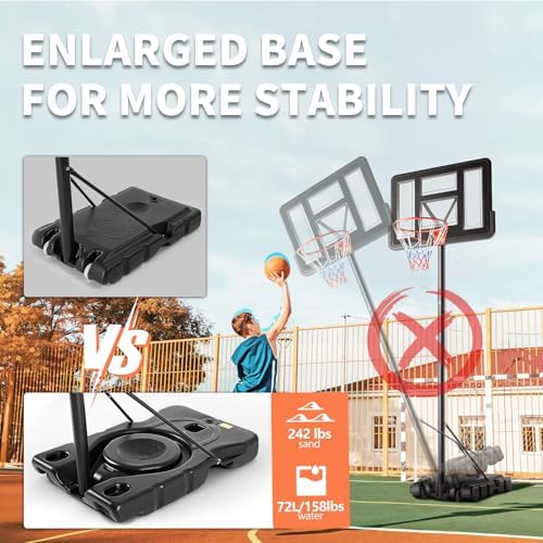 DUMOS 10FT Adjustable Height Portable Basketball Hoop Outdoor for Adult, 44 Inch Shatterproof Backboard w/Shock Absorbent Rim, Fillable Base, 2 Wheels for Swimming Pool/Indoor