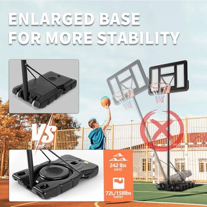 DUMOS 10FT Adjustable Height Portable Basketball Hoop Outdoor for Adult, 44 Inch Shatterproof Backboard w/Shock Absorbent Rim, Fillable Base, 2 Wheels for Swimming Pool/Indoor