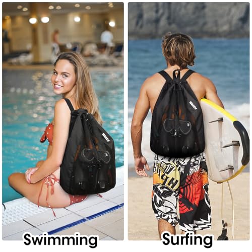 WANDF Swim Bag Mesh Drawstring Backpack Beach Backpack for Swimming, Gym, and Workout Gear - color: Black