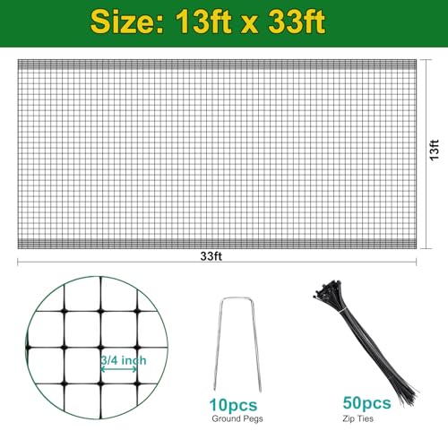 KLEWEE Bird Netting, 13 x 33 FT Heavy Duty Garden Netting Fine Mesh for Protect Fruit Trees, Plants and Vegetables from Birds, Deer, Squirrels and Other Animals - size: 13 x 33 FT