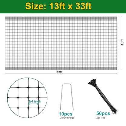 KLEWEE Bird Netting, 13 x 33 FT Heavy Duty Garden Netting Fine Mesh for Protect Fruit Trees, Plants and Vegetables from Birds, Deer, Squirrels and Other Animals - size: 13 x 33 FT