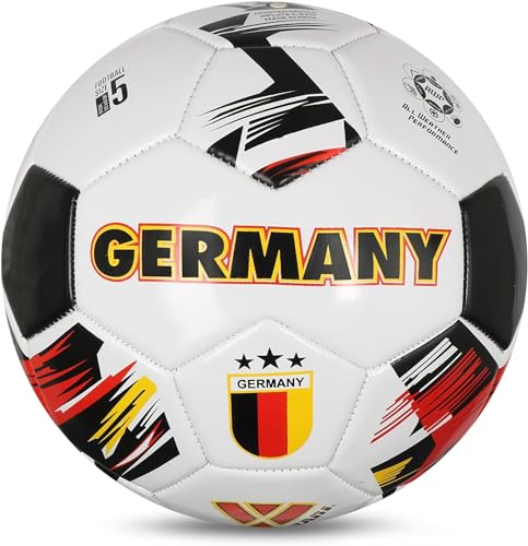 Vizari National Team Soccer Ball - Durable Faux Leather Football for Adult Kids & Youth | Machine-Sewn with 30-Panel Design | Size 3, 4, 5 & Mini | Ideal for Adult, Boys, Girls, and Toddlers - color: Germany White, size: 5