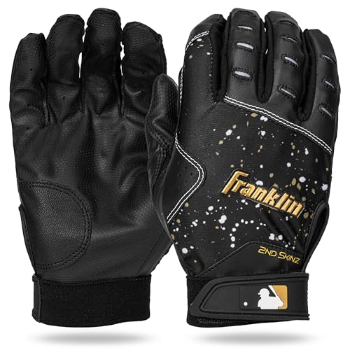 Franklin Sports MLB 2nd Skinz Batting Gloves - Adult & Youth Baseball & Softball - Men's & Kids Teeball & Softball Gloves - Multiple Sizes & Colors Available - color: Black/Gold, size: Youth Small