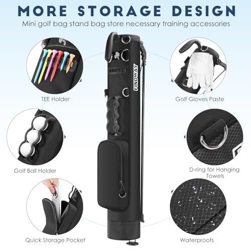 Findway Golf Stand Bag, Small Golf Bag for The Driving Range, Par 3 and Executive Courses, Lightweight Golf Club Carry Bag with Ball Holder and Pockets for Men Women - color: Pure Black