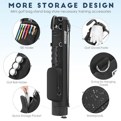 Findway Golf Stand Bag, Small Golf Bag for The Driving Range, Par 3 and Executive Courses, Lightweight Golf Club Carry Bag with Ball Holder and Pockets for Men Women - color: Pure Black