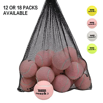 Teloon Pressure Training Tennis Balls-12 or 18 Count-Mesh Carry Bag，4 Colors Available，Pressureless Training Exercise Tennis Balls for Beginners. - color: PINK-18pcs