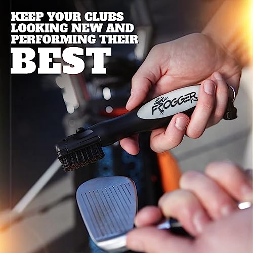 Frogger BrushPro Latch-It Golf Club Cleaner, Ergonomic Grip and Latch-it Magnet - Professional Golf Club Brush and Groove Cleaner for Golfers - color: Gray