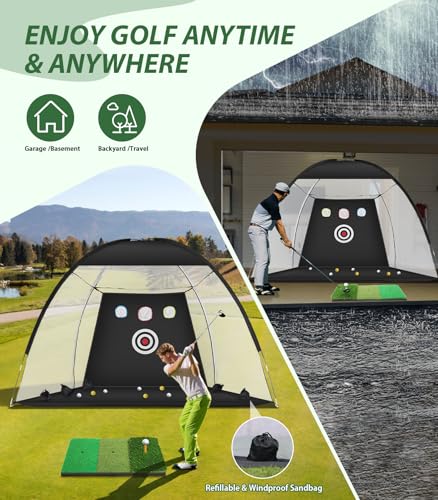 Golf Net, 10x7ft Golf Hitting Aid with Mat, Designed for Outdoor & Indoor Use, Practice Nets for Backyard Driving Real Balls, Ideal Gifts for Men Dad Husband & Golfers