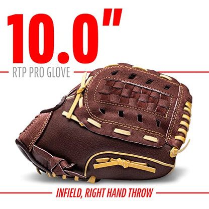 Franklin Sports Baseball Gloves - RTP Pro Adult + Kids Baseball Mitt - Outfield + Infield Gloves - size: 10.0" - Closed Basket Web