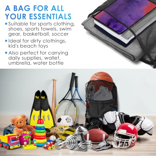 BROTOU Drawstring Bag Heavy Duty Mesh Gym Bag with Pocket for Swimming Yoga Beach Laundry
