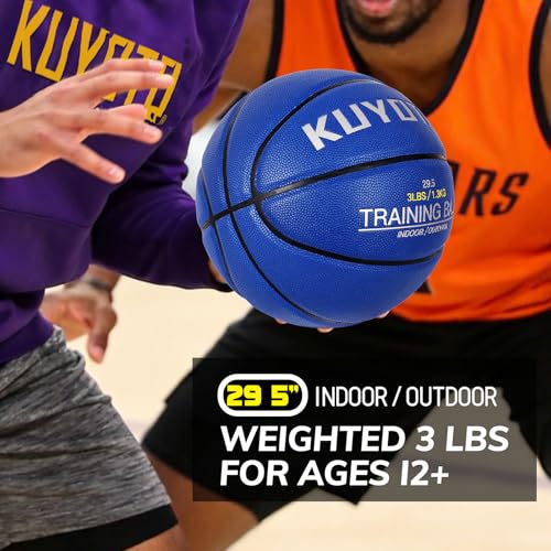 KUYOTQ 3LBS/3.3LBS/2.2LBS Weighted Heavy Training Basketball 29.5/28.5" in and Outdoor Improving Handling Dribbling Passing Rebounding Skill Composite Size 7/6 Weighted Training Basketball Equipment - color: Blue Weighted Basketball 3.0LBS/1.3KG, size: Si