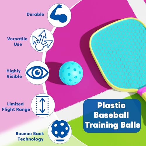 Coopay 24/80 Pack Practice Baseball SoftBalls Plastic Training Balls Lightweight Hollow Balls with a Drawstring Bag for Hitting, Baseball Training Indoor Outdoor Use - color: Sky Blue, style: 80 Pack