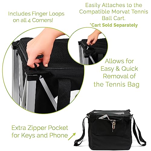 MORVAT Professional Tennis & Pickle Ball Hopper Holds 165 Balls Heavy-Duty Pro Sports Practice Cart, Foldable Portable Compact & Lightweight Zippered Pocket & Racket Holder, Carry Bag + 3 Tennis Balls - style: Hopper Bag
