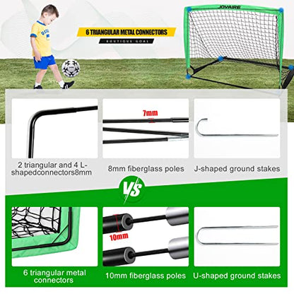 Pro-Grade Kids Backyard Soccer Goal, Tear-Resistant 5-Layer Polyester Soccer Net & 10mm Poles for Maximum Durability, 4x3ft/6x4ft/7x5ft, Pop Up Portable Soccer Training Equipment Set with Size 4 Ball - size: 4 ft x 3ft, style: Green