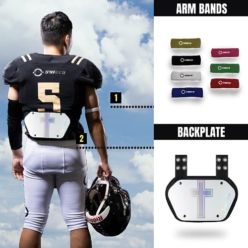 O Shield Golden Cross Chrome Football Back Plate, Lower Back Pads for Football Players, Rear Protector, Cross Series - size: Youth (Weight less than 180 Pounds), style: Holy Cross White