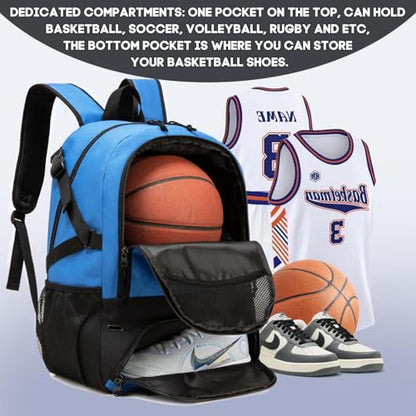 Basketball Bag Backpack, Large Capacity Sports Equipment Bags for Basketball, Soccer, and Volleyball. - color: blue