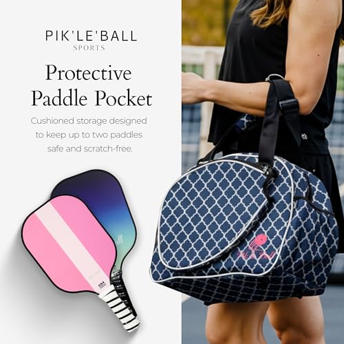 Pik’le’Ball Sport Premium Women's Pickleball Bag – Stylish and Versatile Sports Bag with Water Bottle Holder, Padded Paddle Pocket, and Spacious Design (fits 2+ Paddles!) - color: Classy Blue