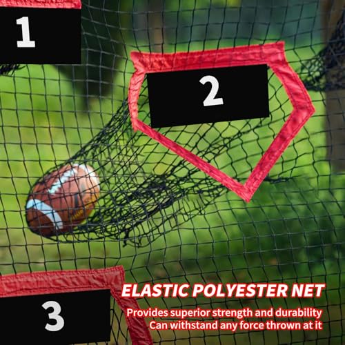 Football Throwing Net - 8x8 FT Portable Quarterback Training Equipment with 3 Target Pockets for Indoor Outdoor Punting Passing Catching Accuracy Practice for All Ages