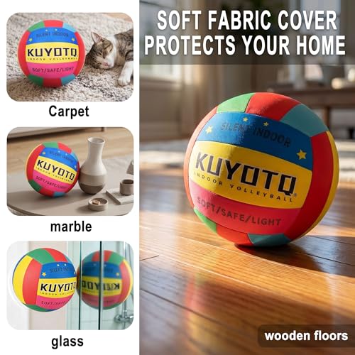 KUYOTQ Soft Silent Indoor Volleyball - Rainbow No-Deflate Durable Foam Indoor Volleyball Soft on Arms, Safe for Home Training Practice Games Foam Silent Volley Ball (Size 5)