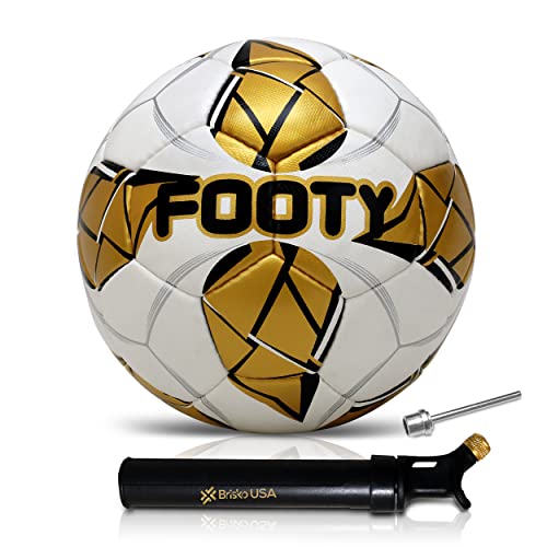 Footy - Size 5 Leather Soccer Ball with Pump - Professional Youth Training Ball - color: Golden