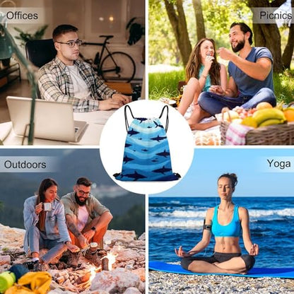 Lightweight Drawstring Sackpack Sports Backpack Waterproof for Gym Travel Hiking Men Women Durable Polyester, Sharks Fish Pattern Sky Blue Bags - color: Picture (756)