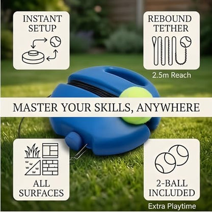 Tennis Practice Rebounder with String, Solo Tennis Trainer Rebound Ball Kits, Multifunction Tennisball Training Baseboard for Outdoors, in The Garden, in The Park - color: 2pcs*Blue+Ball