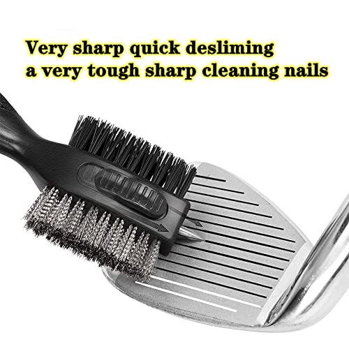 Golf Club Brushes, Golf Cleaning Tool, with Retractable Cleaning Nails, Nylon and Wire Bristles Oversize Double Brush Head with 2ft Retractable Zip-line Metal Buckle