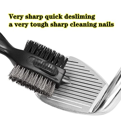 Golf Club Brushes, Golf Cleaning Tool, with Retractable Cleaning Nails, Nylon and Wire Bristles Oversize Double Brush Head with 2ft Retractable Zip-line Metal Buckle