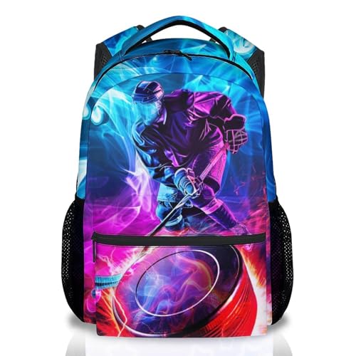 Backpack for Boys Hockey Backpacks with Pocket - Sports Theme SchoolBag for Kids, Lightweight Ice Hockey Bookbag for Youth Preschool Elementary Middle School Students (17 Inch) - color: Black