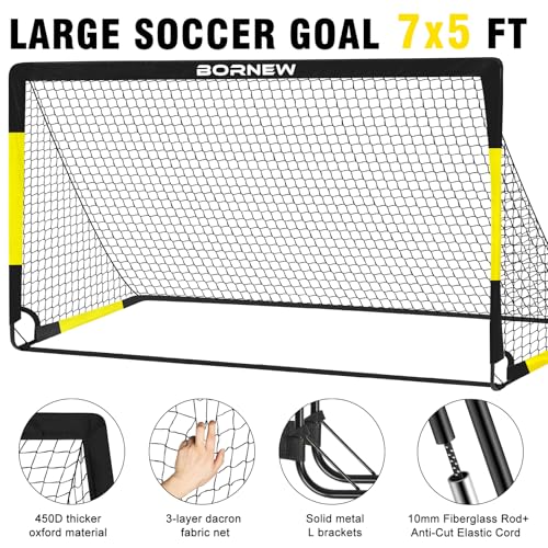 Kids Soccer Goal for Backyard Set - 2 Set of 7X5 / 6X4 ft Toddler Soccer Nets Training Equipment, Soccer Ball, Pop Up Portable Soccer Set for Kids and Youth Games and Training Goals Ages 3-16 Gift - color: 1.Black Yellow, style: 7' x 5'