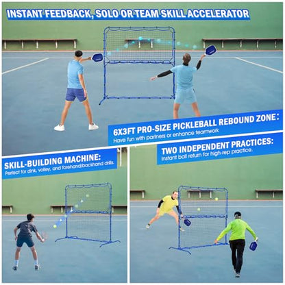 Pickleball Practice Rebounder Net with Pro Paddles Set for Dink Volley Solo Training Equipment, Mini Pickleball Net 2in1 Trainer for Outdoor Driveway Backyard and Indoor Garage, Easy Setup & Storage