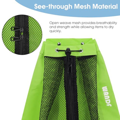 WANDF Swim Bag Mesh Drawstring Backpack Beach Backpack for Swimming, Gym, and Workout Gear - color: Fluorescence Green