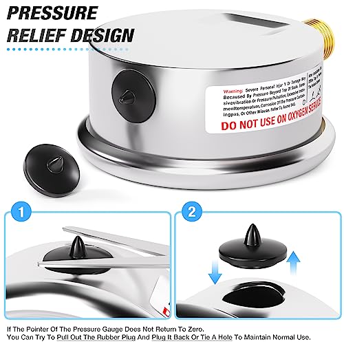 0~100Psi Stainless Steel 1/4" NPT 2.5" FACE DIAL Liquid Filled Pressure Gauge WOG Water Oil Air Lower Mount, with 1/2" NPT and 3/8" NPT Hex Bushing
