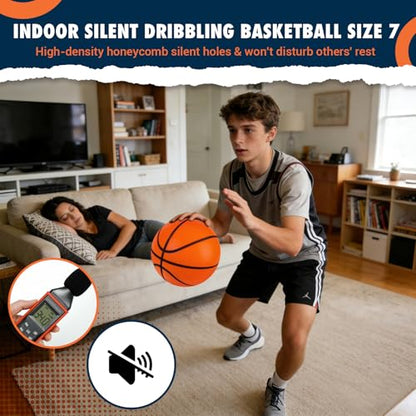 Silent Basketball Size 7 (29.5"), Indoor Quiet Foam Basketball Airless for Dribbling & Indoor Training, Soft Soundless Basketball for Restore Without Deformation, Real Feel Higher Bounce Quieter