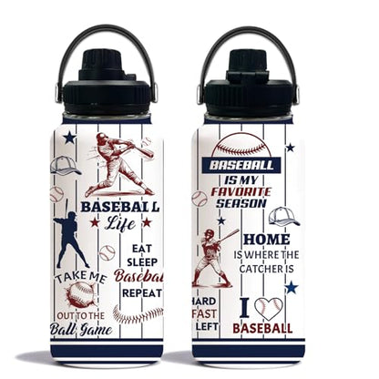 Baseball Water Bottle 32oz, Sport Travel Stainless Steel Tumbler With Lid, Double Wall Vacuum Insulated Coffee Cup Travel Mug, Fathers Day Baseball Gifts for Boys Dad Husband Grandpa - color: Baseball-1