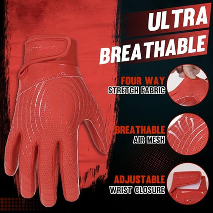 HANDLANDY Youth Football Gloves, Kids Sticky Receiver Gloves,Super Grip Football Glove Best Gift for Boys,Girls - color: Red, size: X-Small-Youth