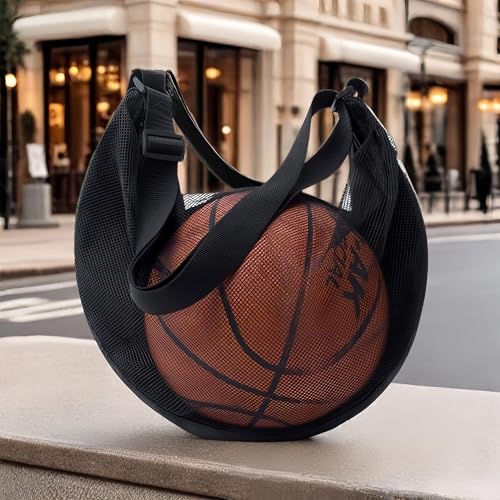 Basketball Shoulder Tote, Durable Large Sports Equipment Bag - Ventilated Mesh Design with Multiple Pockets