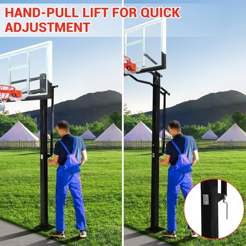Outdoor in-Ground Basketball System, 8-10Ft Quick-Adjust Height Hoop, 55" Shatterproof Tempered Glass Backboard, Heavy-Duty Stable Base for Driveway, Court, Backyard